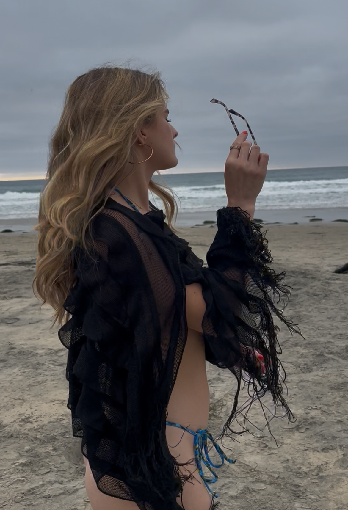 Vintage Y2K Black Fringe Poncho