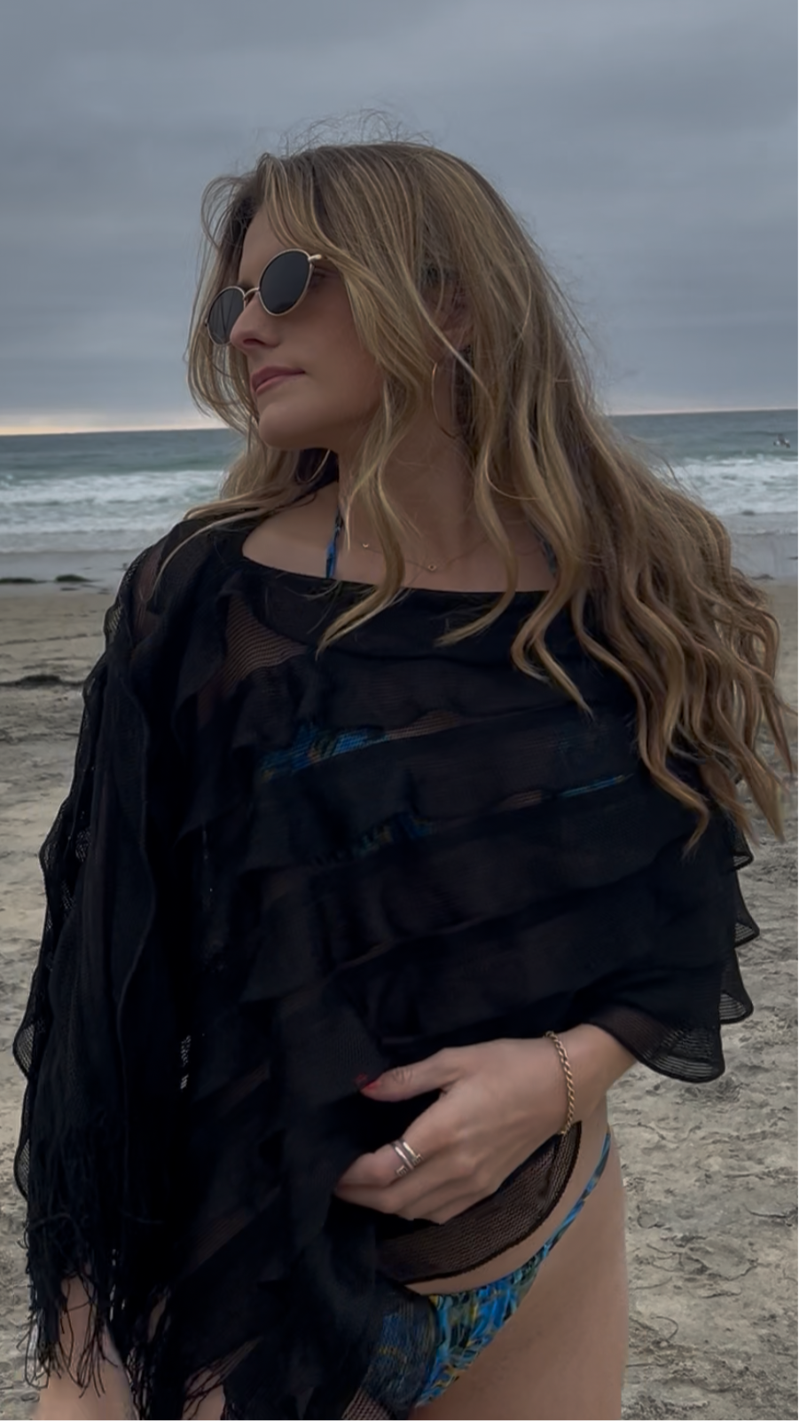 Vintage Y2K Black Fringe Poncho