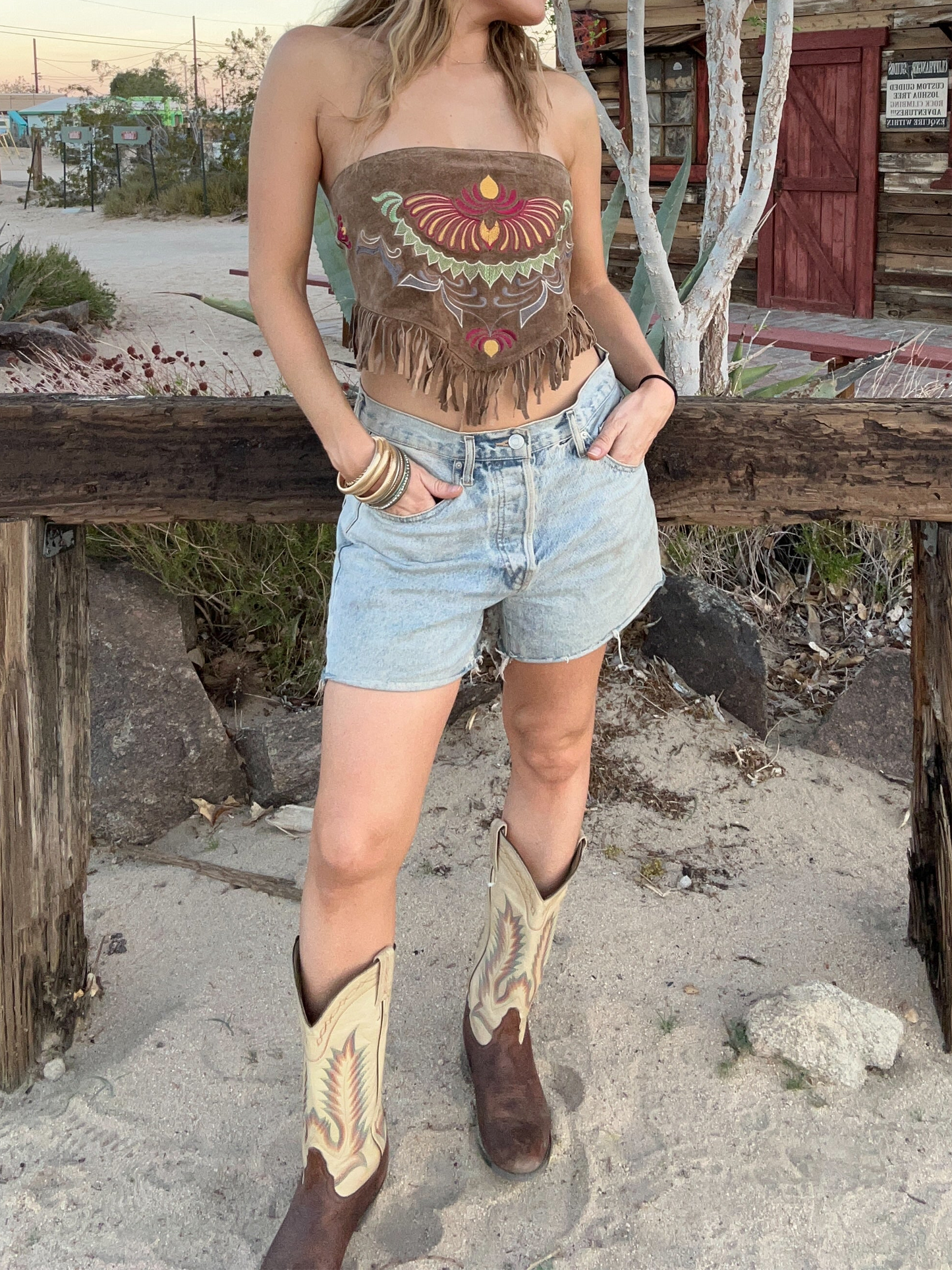 Leather Embroidered Tie Top