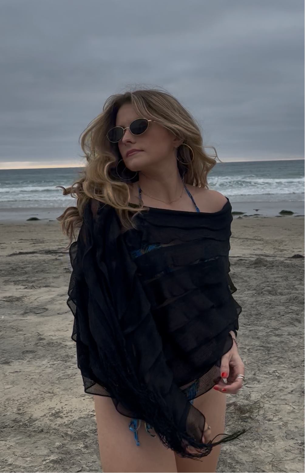 Vintage Y2K Black Fringe Poncho