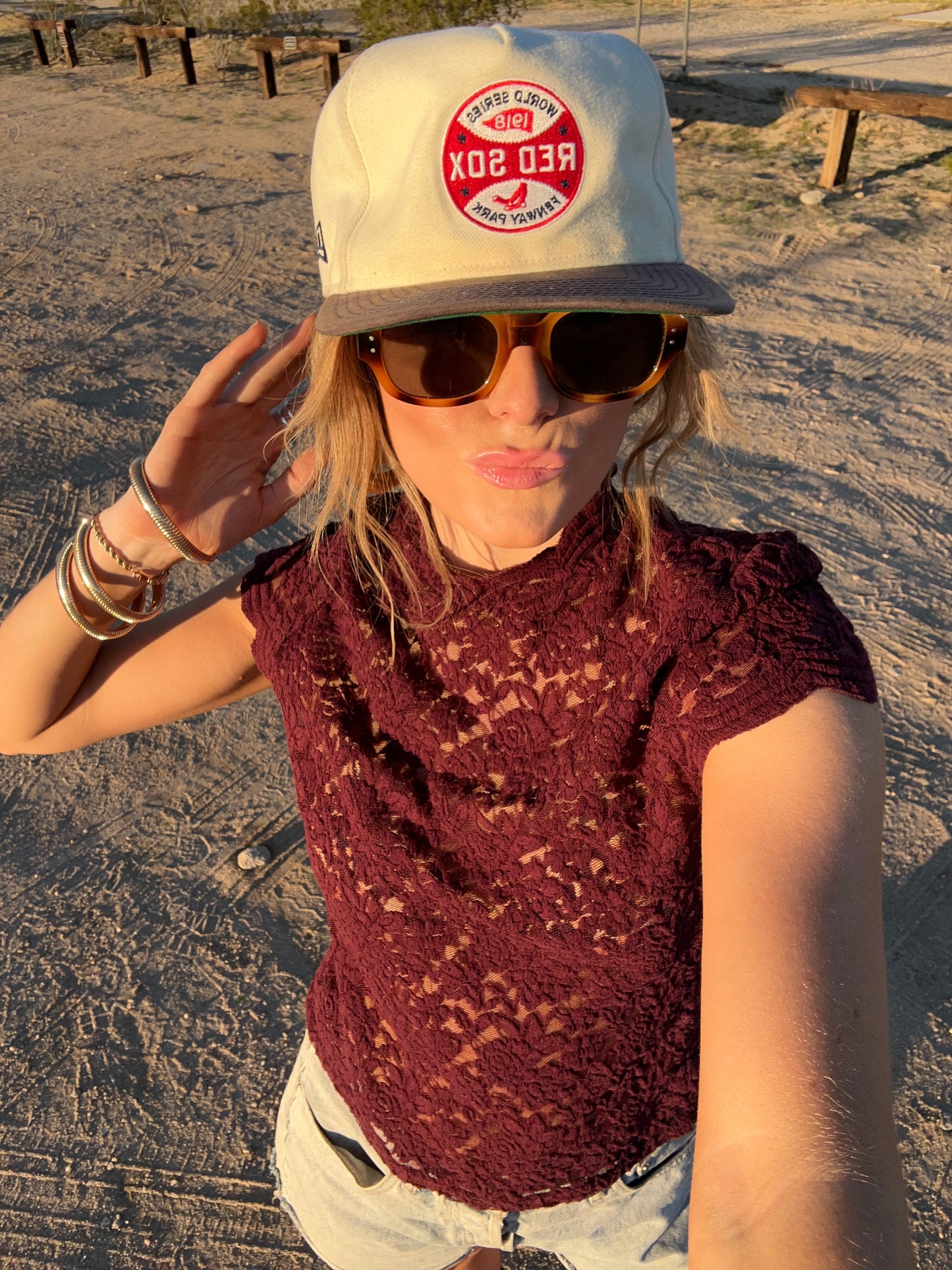 Maroon Lace Short Sleeve