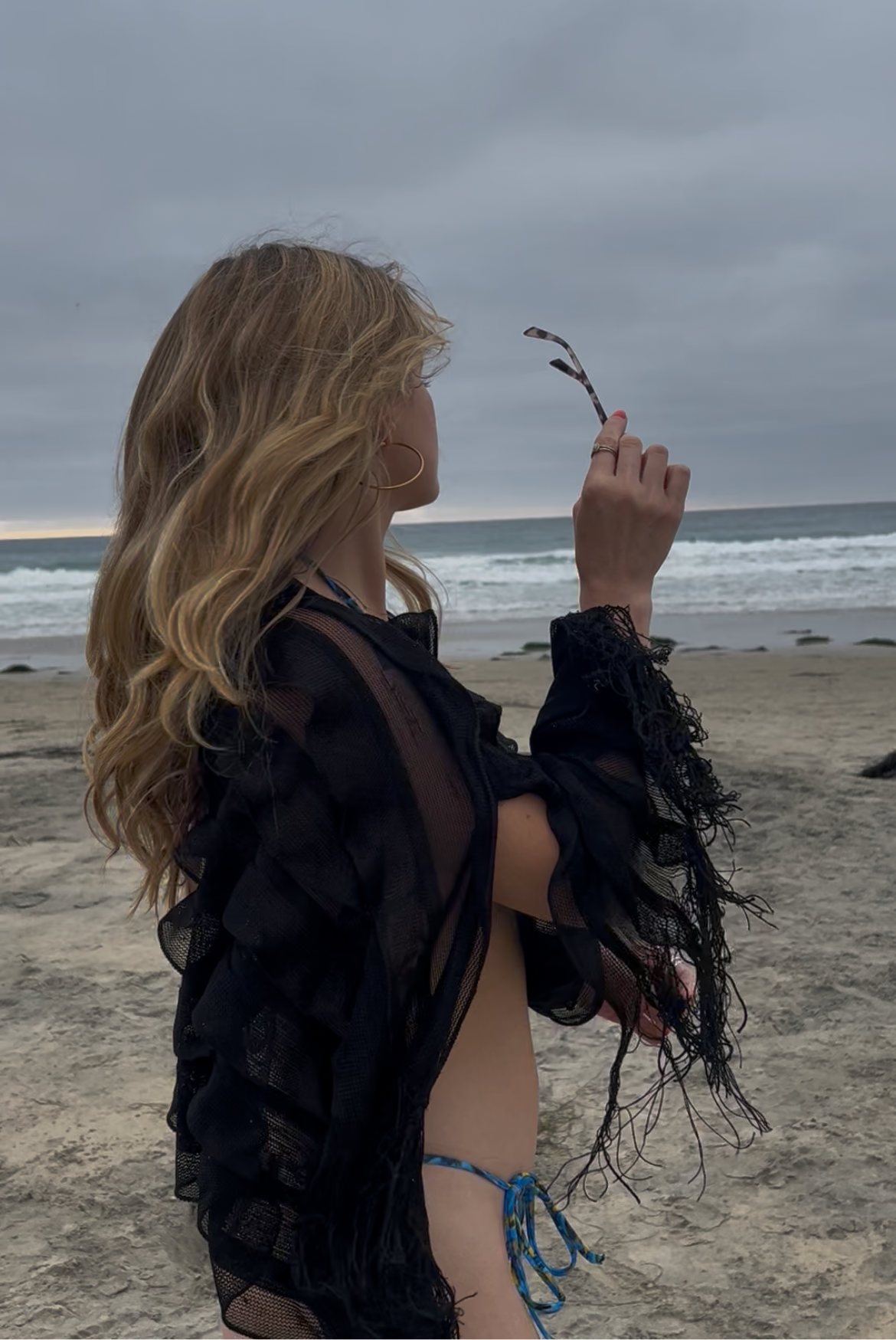 Vintage Y2K Black Fringe Poncho