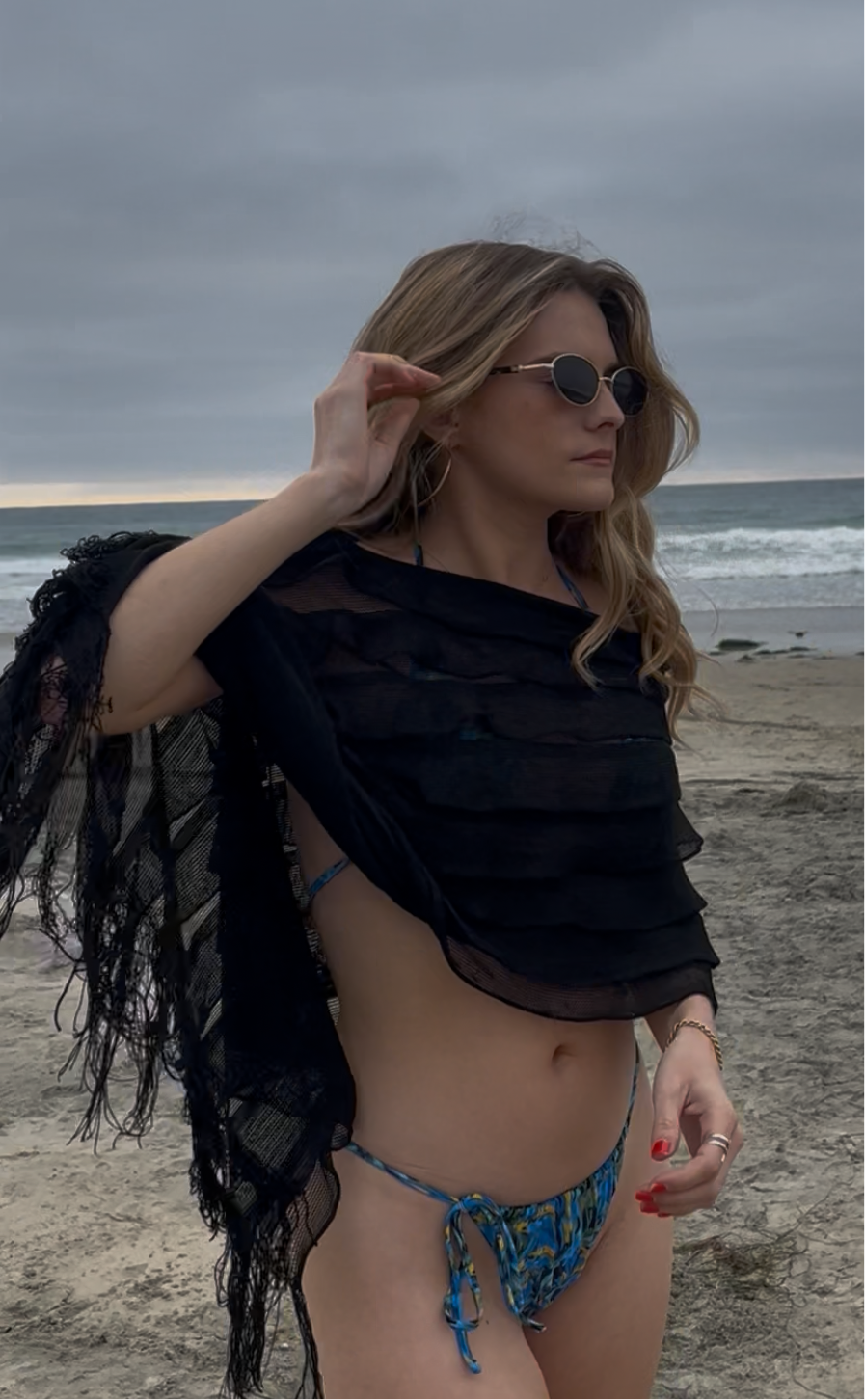 Vintage Y2K Black Fringe Poncho