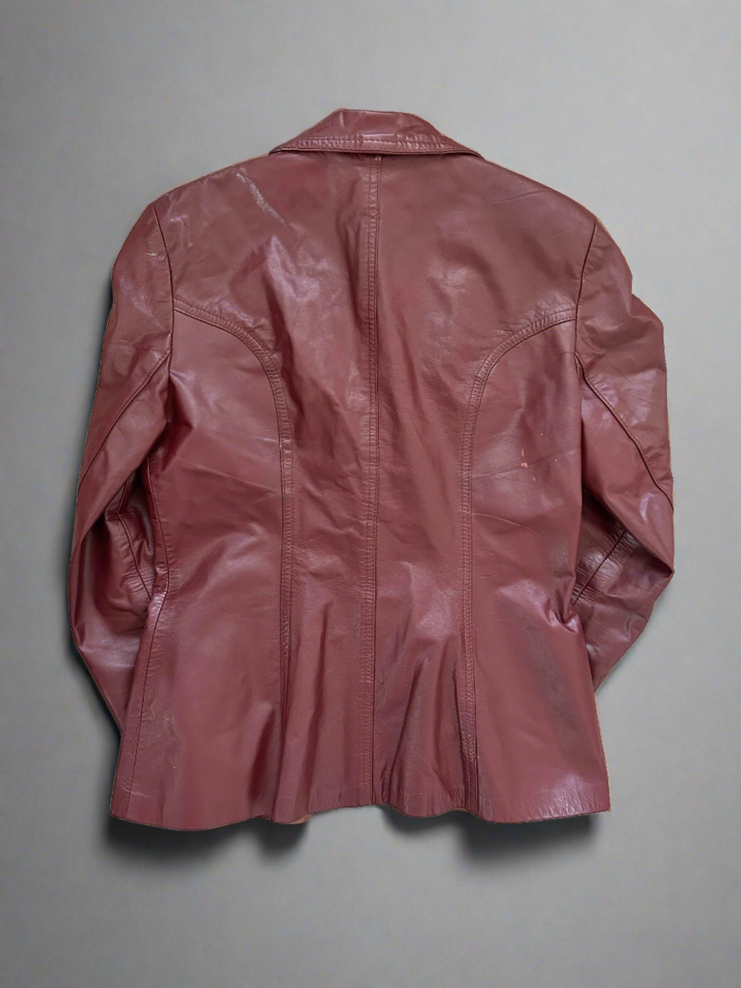 Vintage Red Wine Leather Blazer Jacket - Size