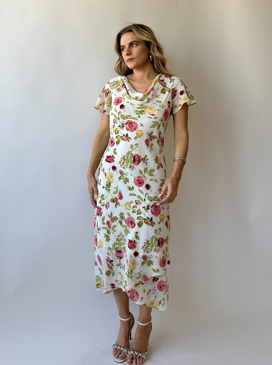 Vintage Floral Maxi Dress - Size 6