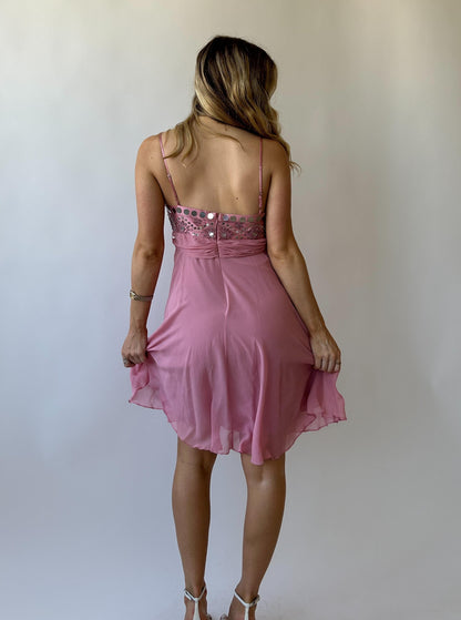 Y2K Pink Sequin Dress - Size S