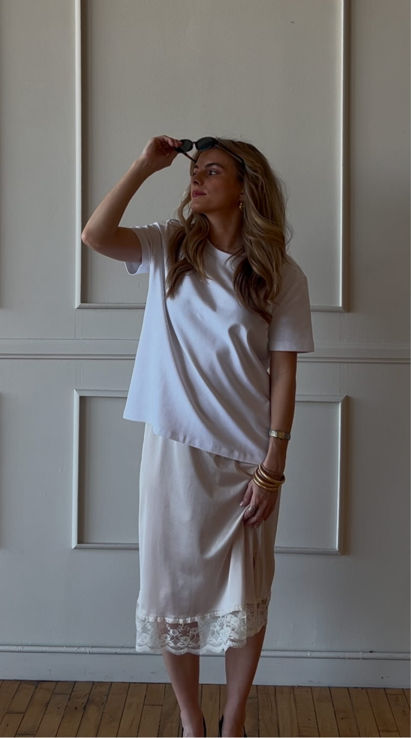 Vintage Blush Slip Skirt - Size L