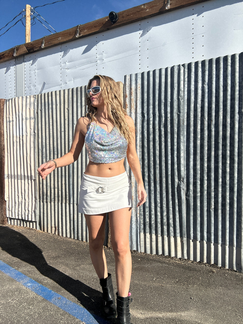 White Leather 70s Mini Skirt