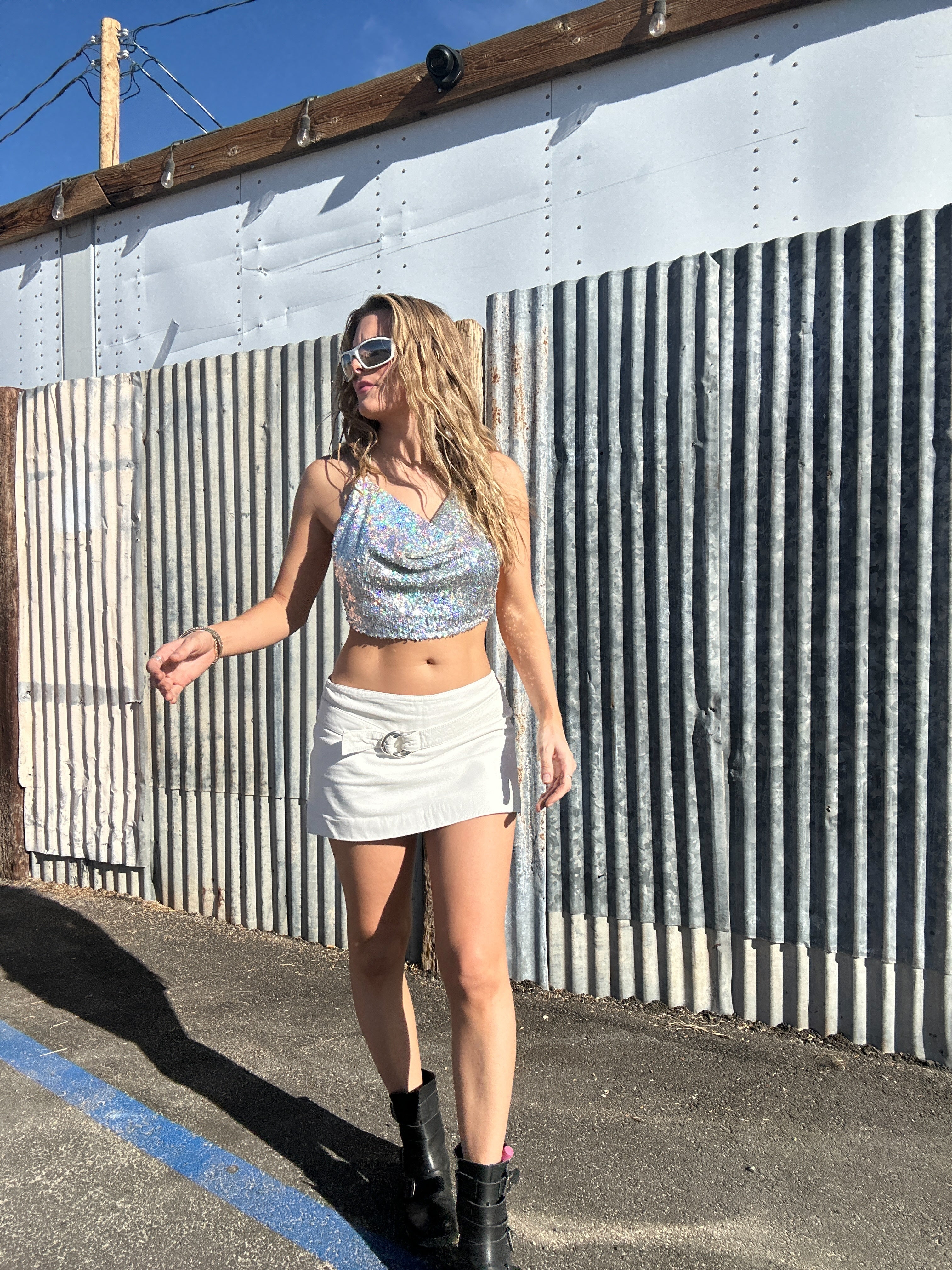 White Leather 70s Mini Skirt