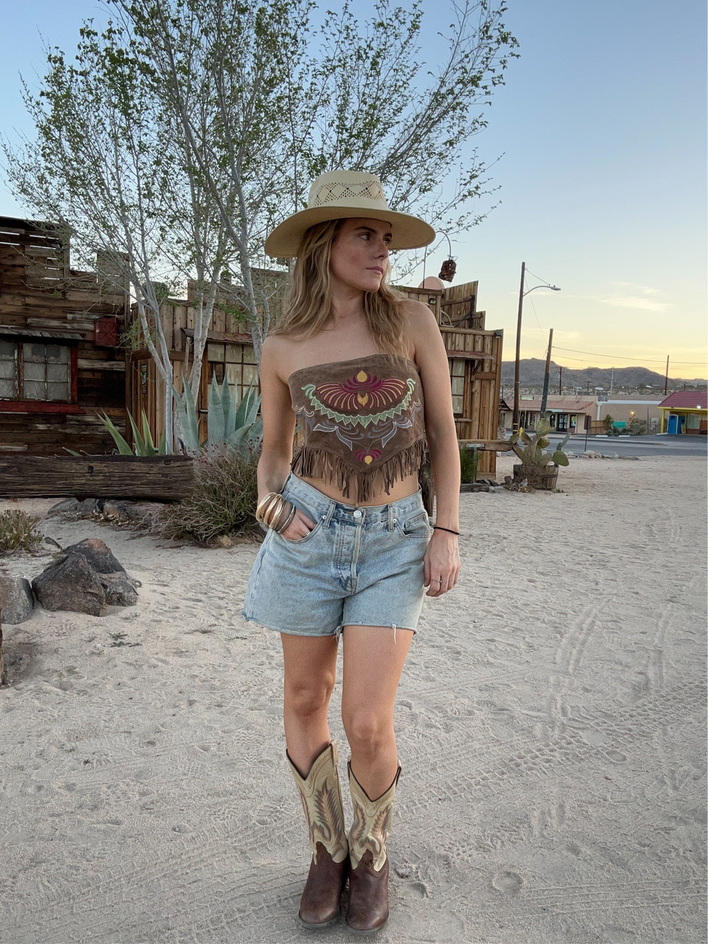 Leather Embroidered Tie Top