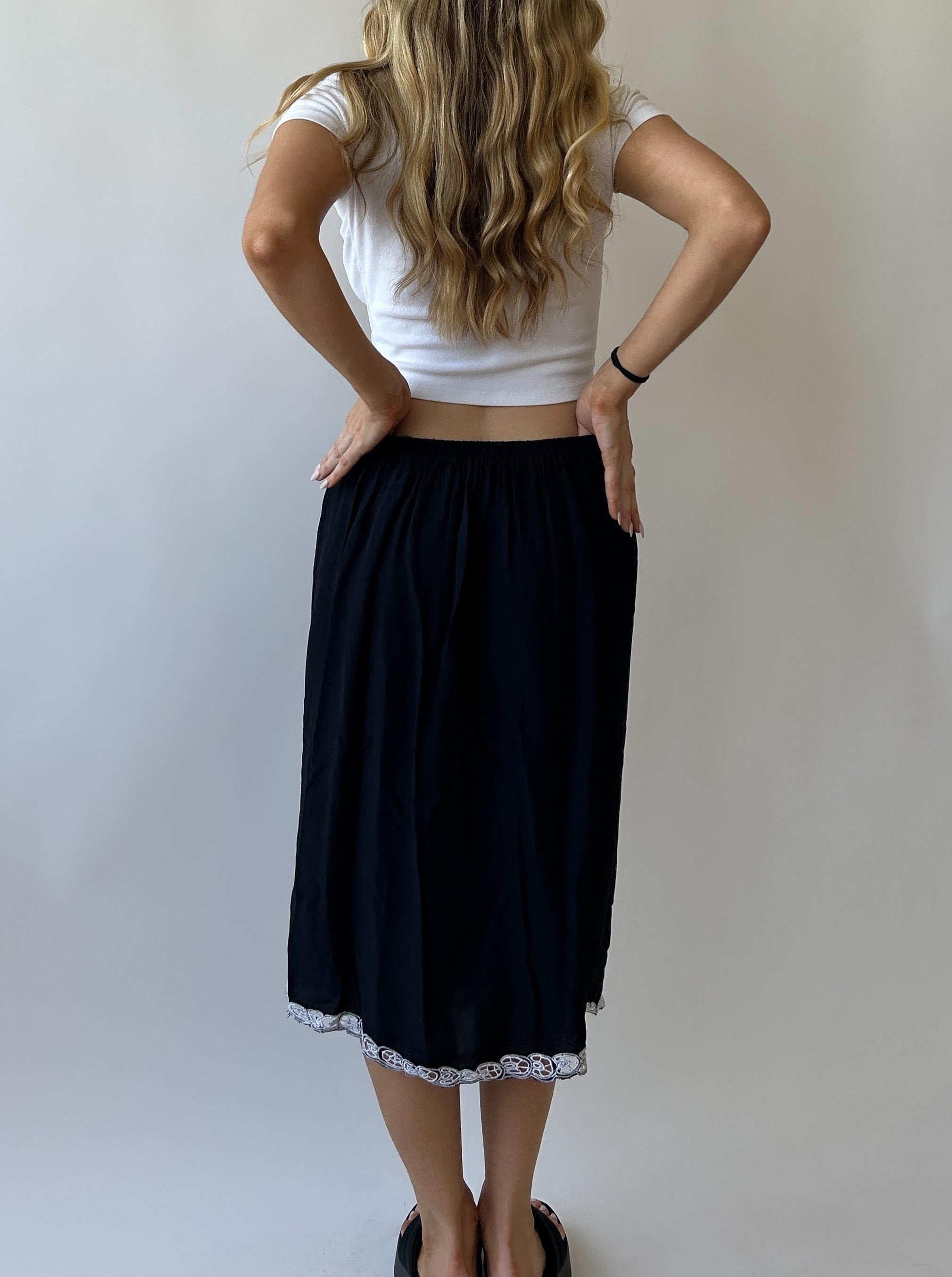 Black Lace-Trimmed Midi Skirt - Size S/M