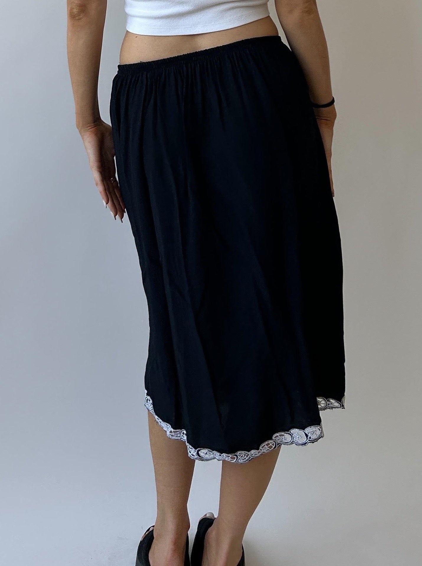 Black Lace-Trimmed Midi Skirt - Size S/M