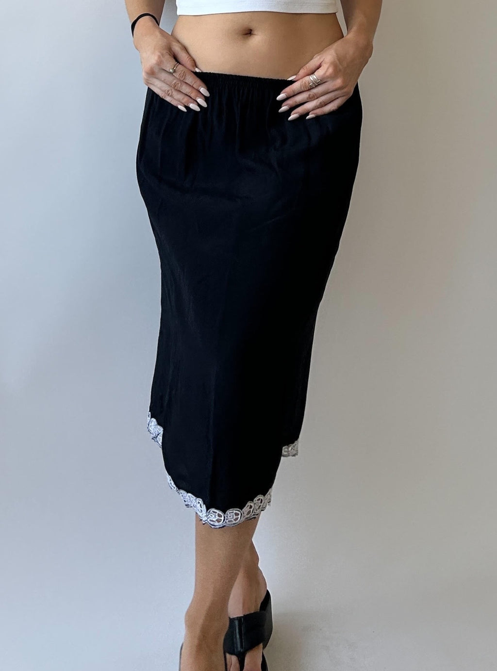 Black Lace-Trimmed Midi Skirt - Size S/M