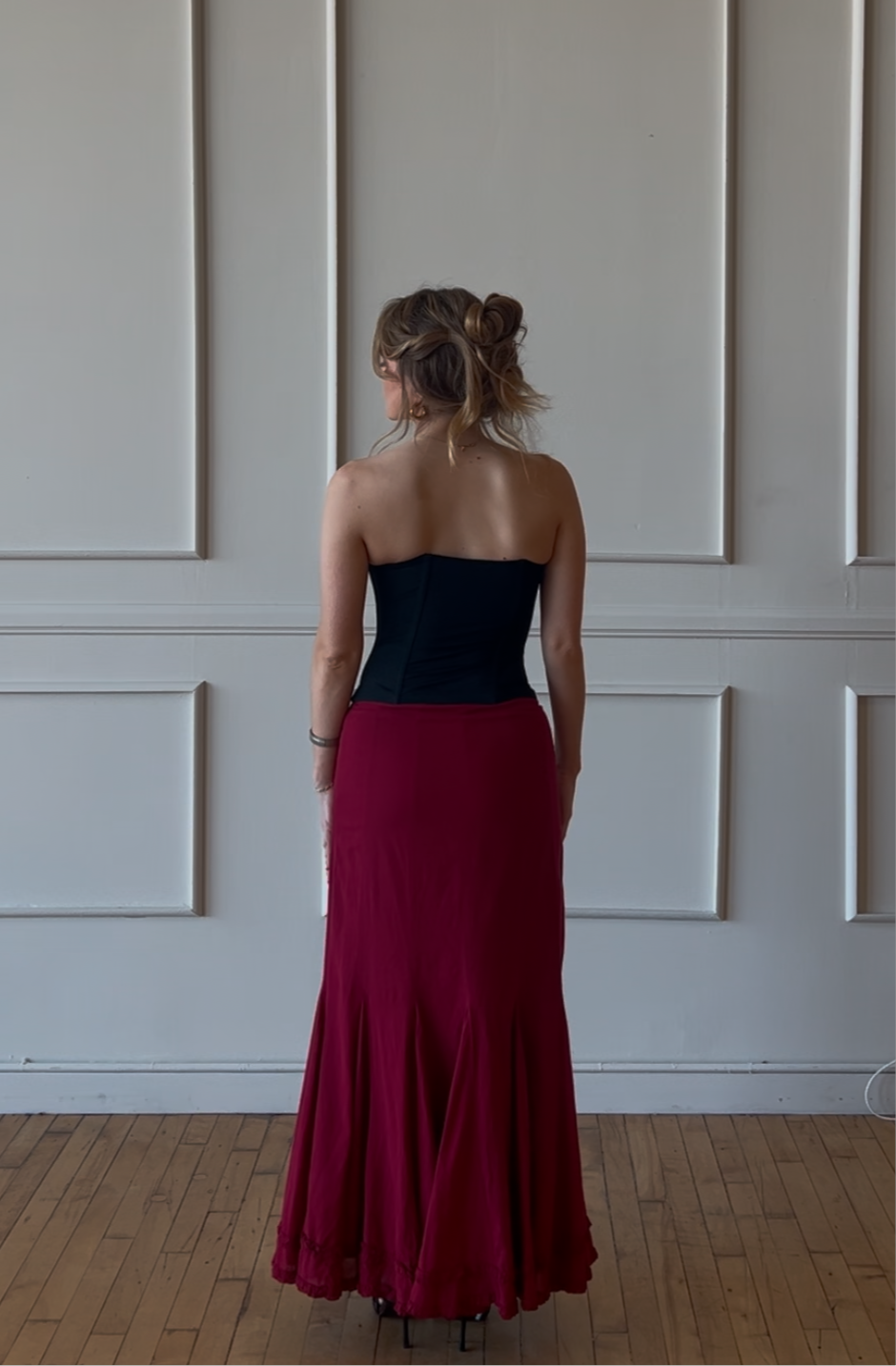 Red Vintage Cotton Maxi Skirt