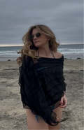 Vintage Y2K Black Fringe Poncho