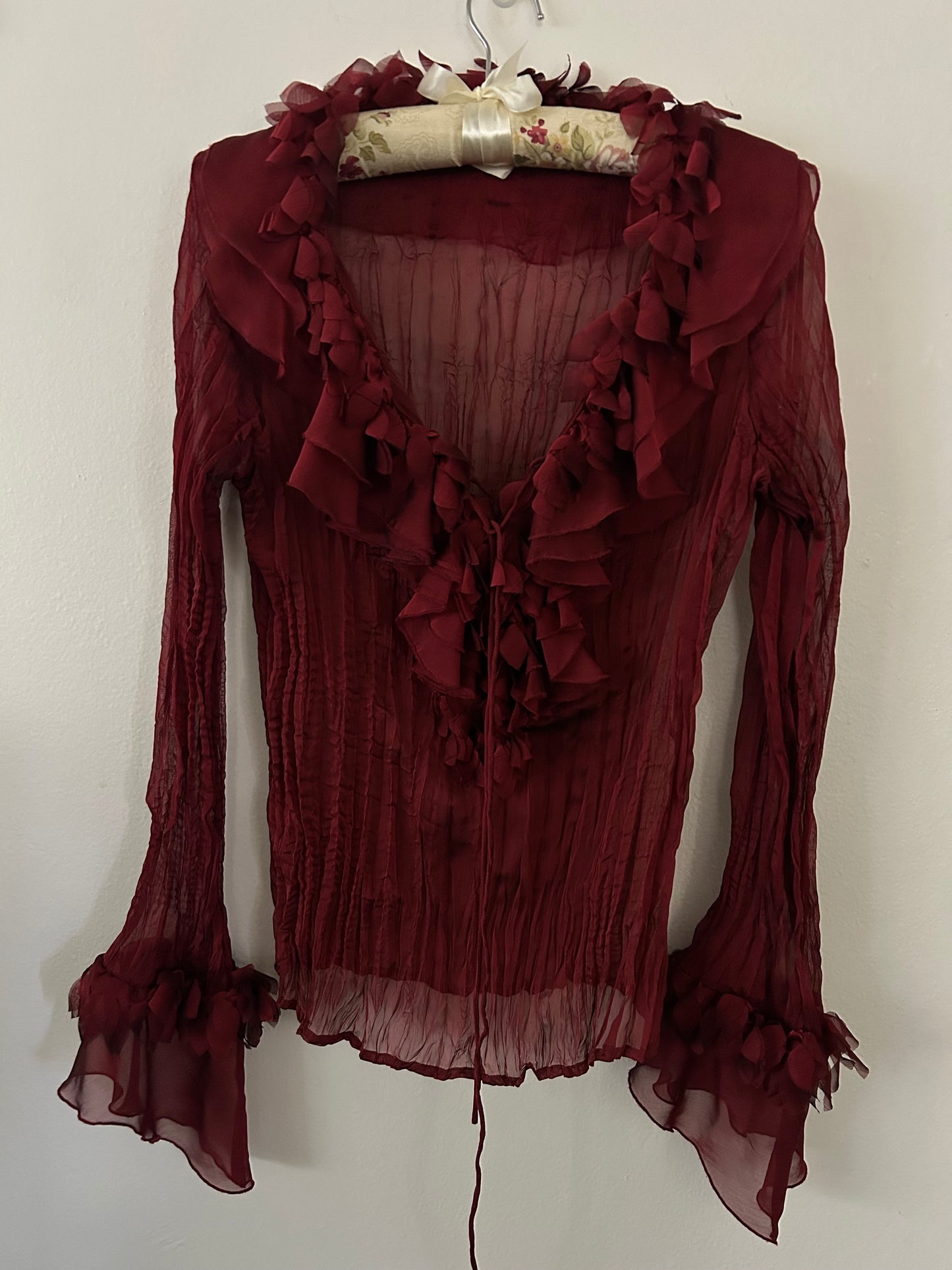 Vintage Wine Ruffle Blouse