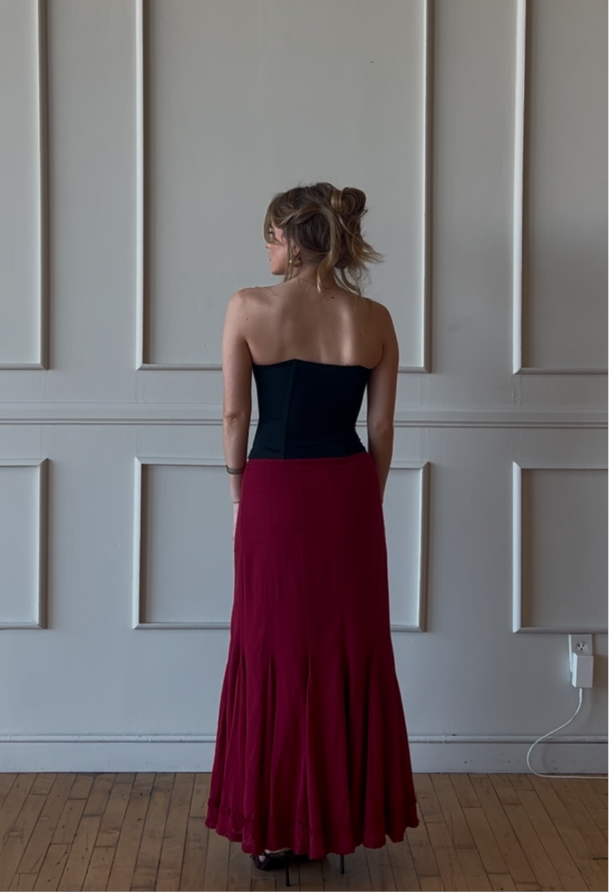 Red Vintage Cotton Maxi Skirt