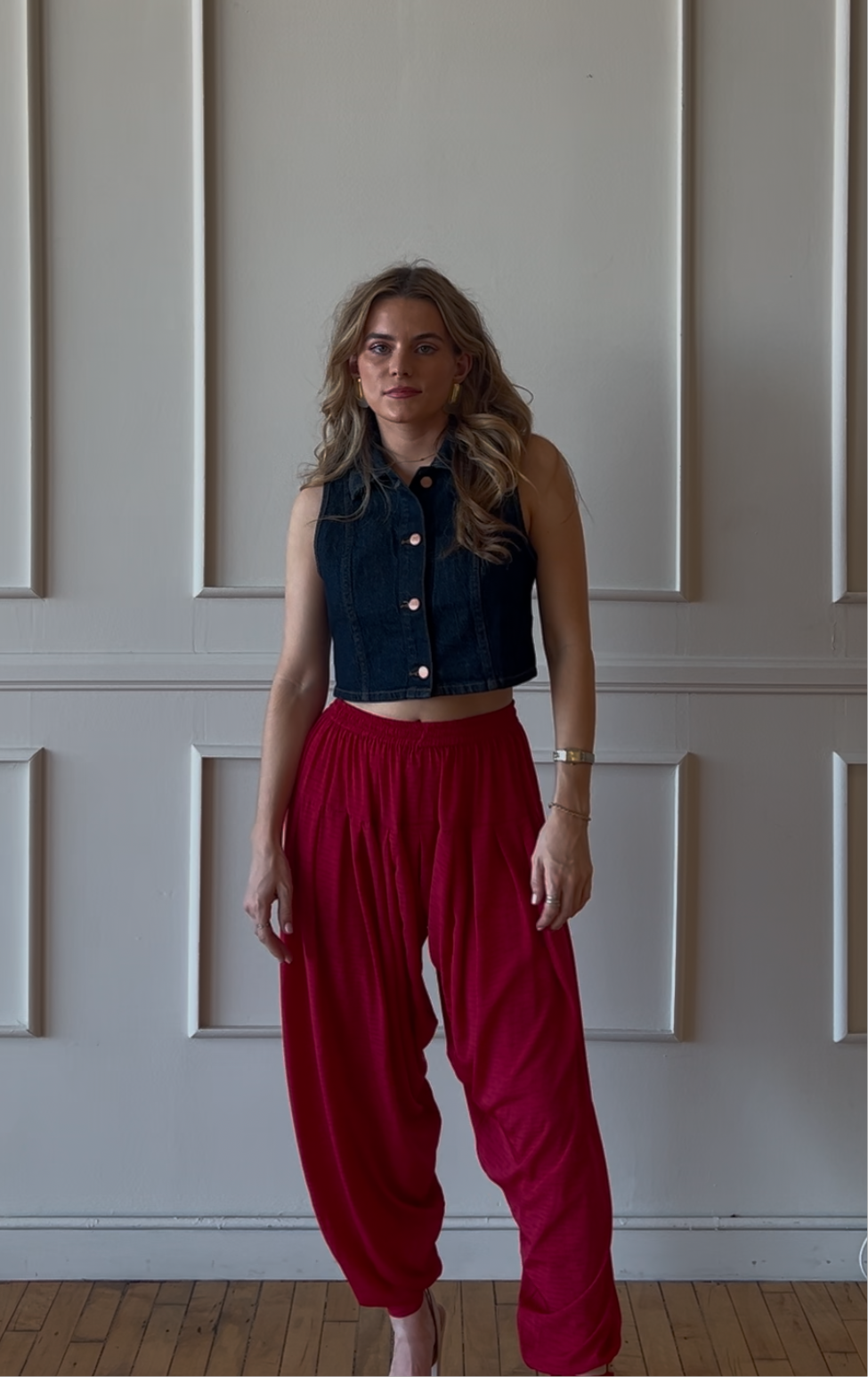 80s Red Parachute Pants