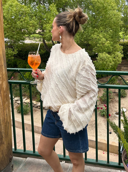 Vintage Ivory Feathered Blouse