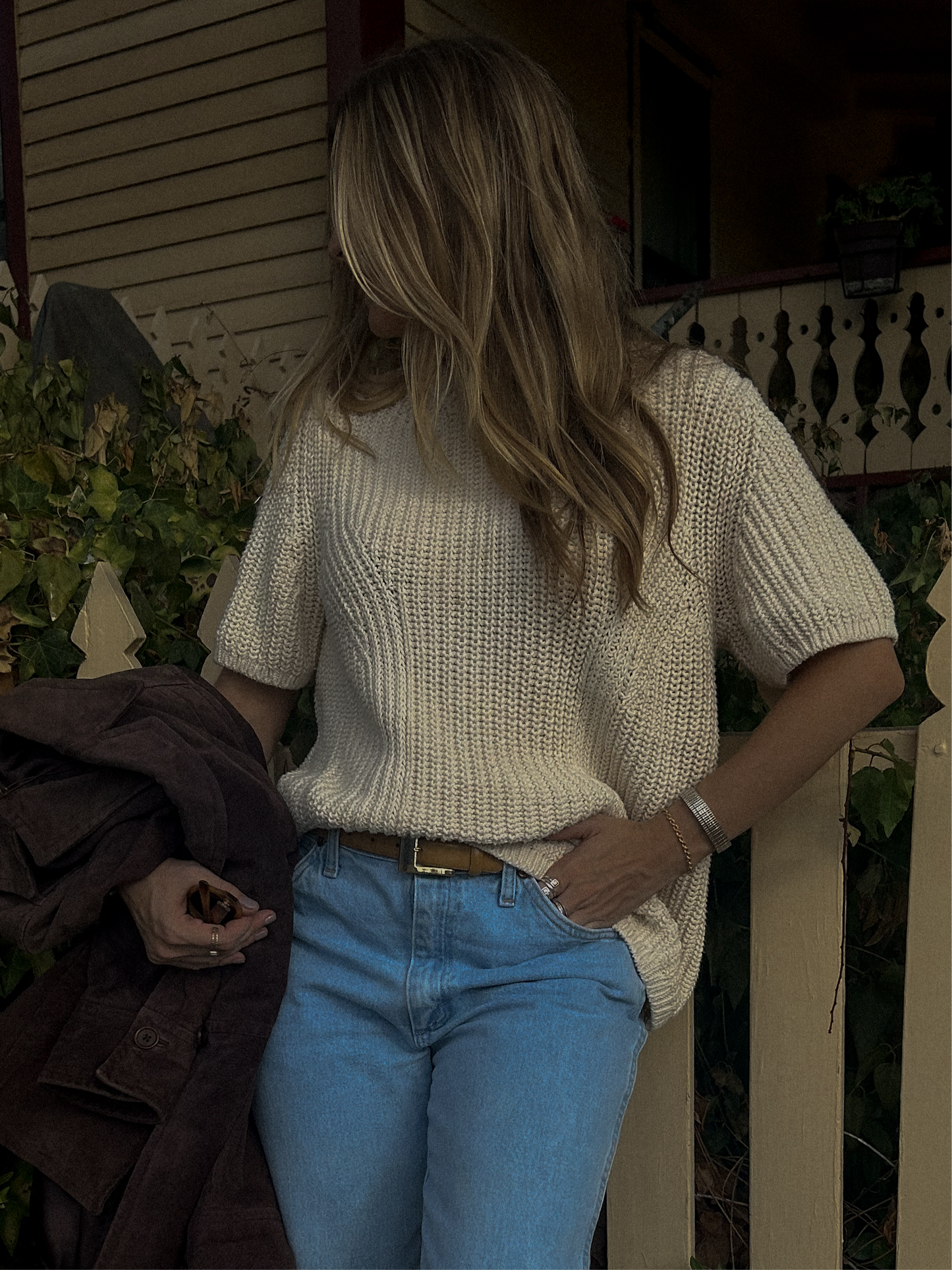 Chunky Ivory Short Sleeve Sweater - Size L