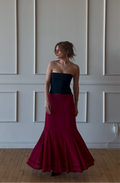 Red Vintage Cotton Maxi Skirt