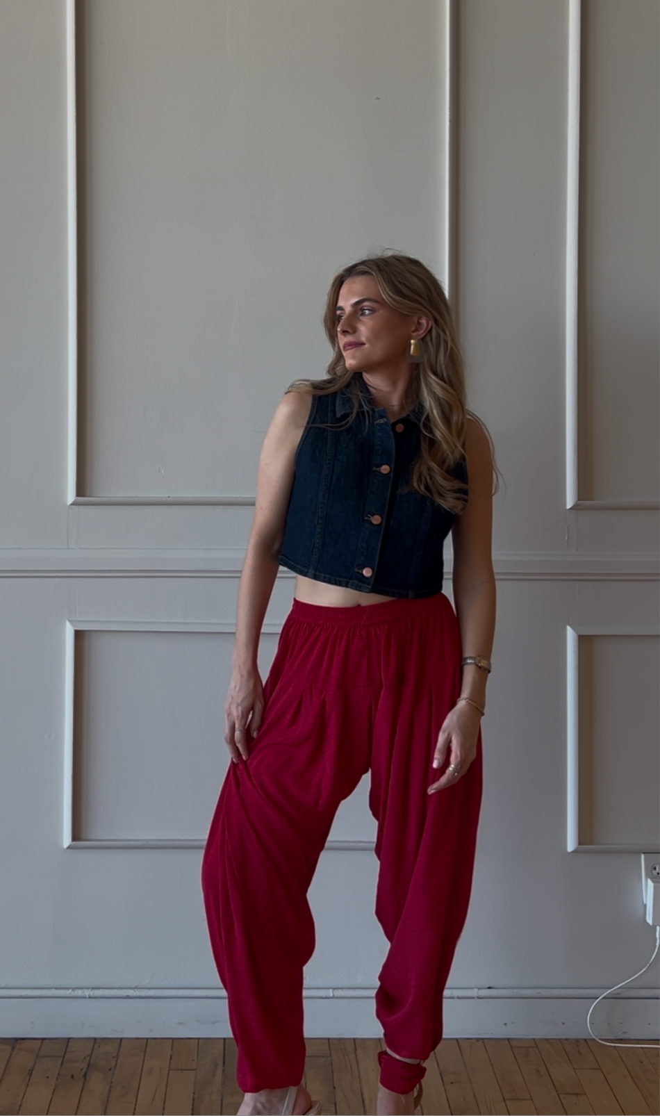 80s Red Parachute Pants