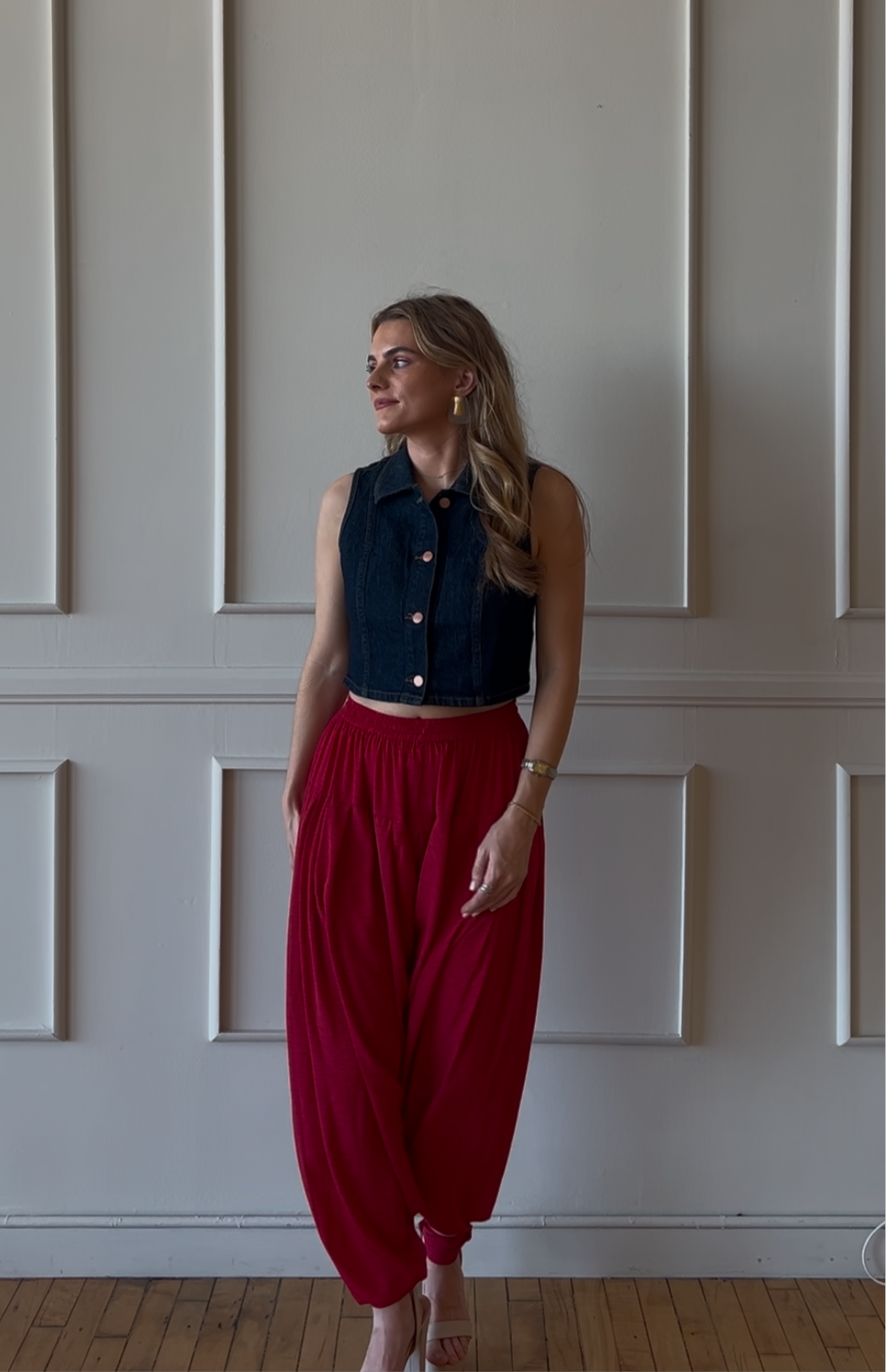 80s Red Parachute Pants