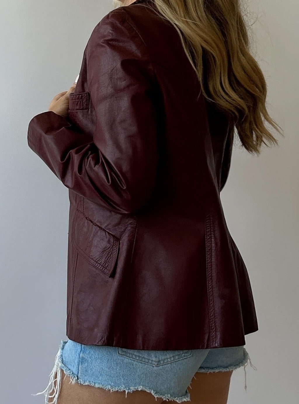 Vintage Red Wine Leather Blazer Jacket - Size