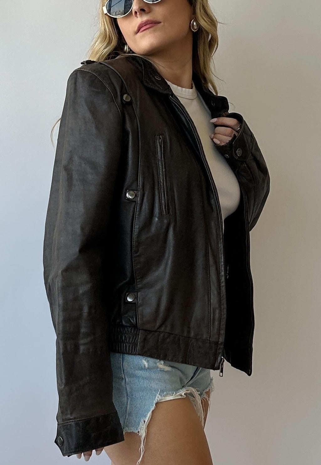 Boxy Brown Vintage Leather Bomber - Size 42
