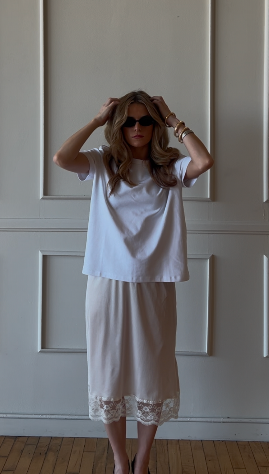 Vintage Blush Slip Skirt - Size L