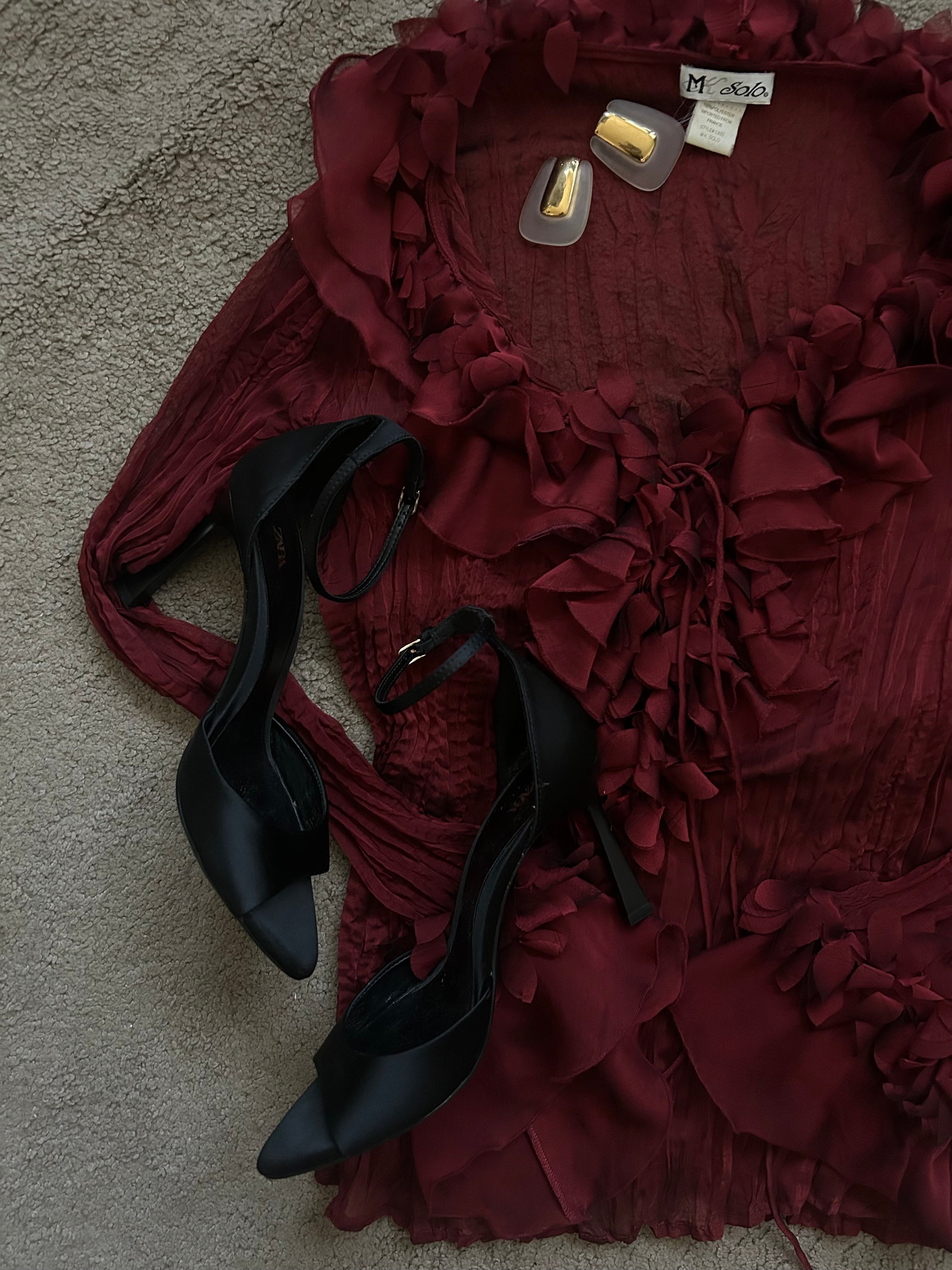 Vintage Wine Ruffle Blouse