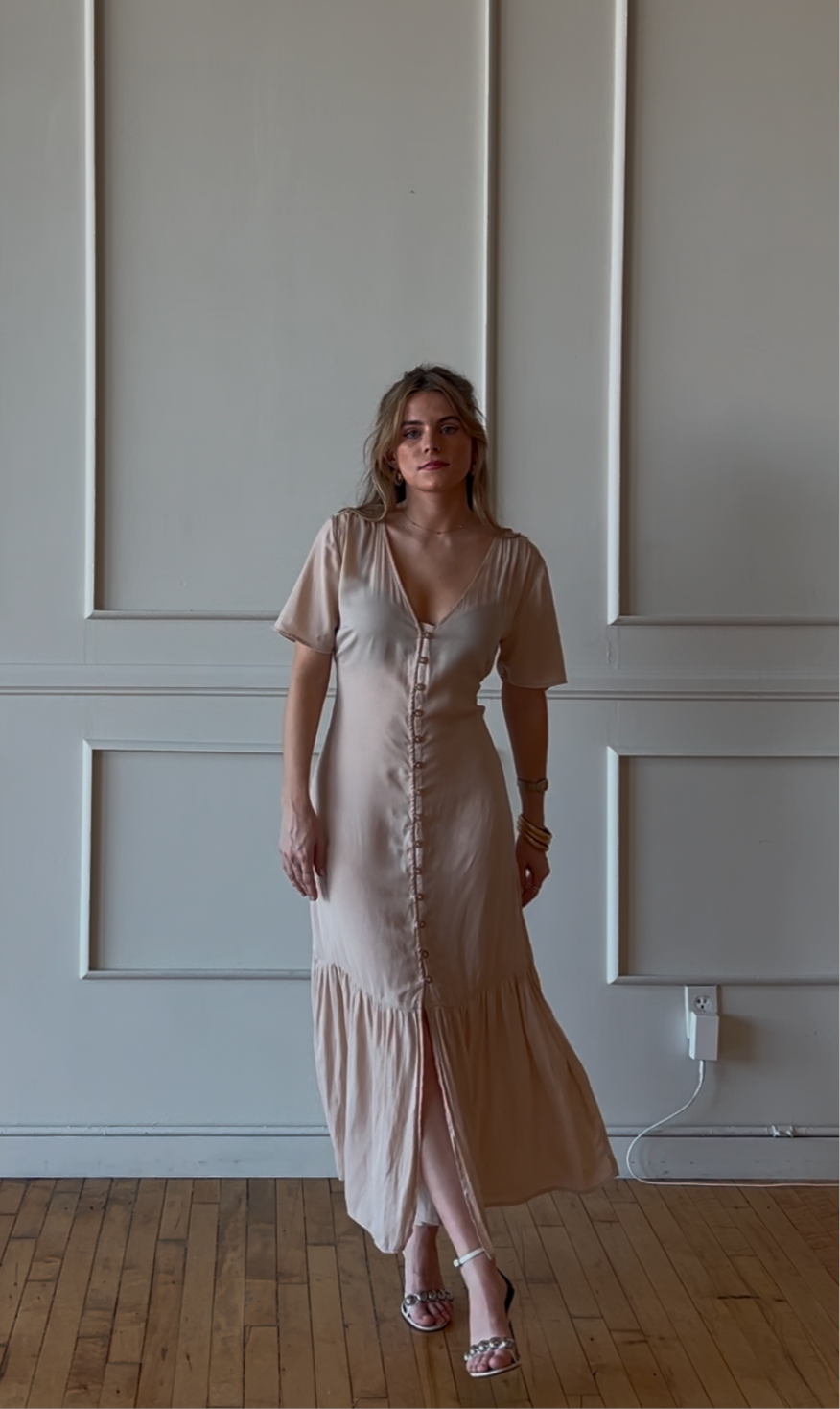 Vintage Blush Button Dress
