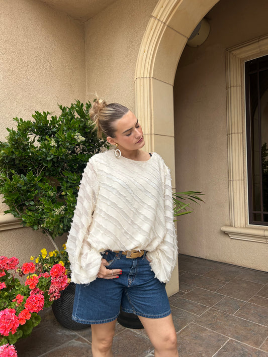 Vintage Ivory Feathered Blouse