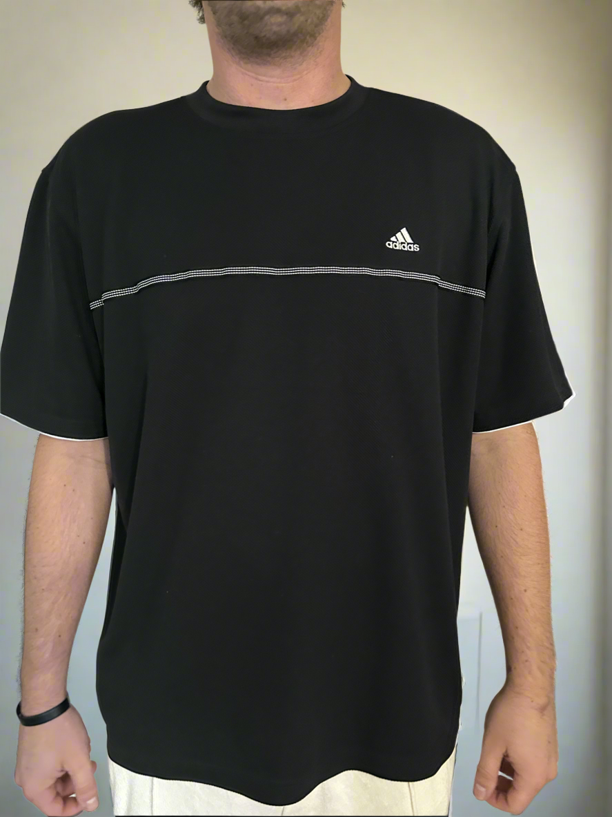 Black Adidas Stripe Tee - Size XL