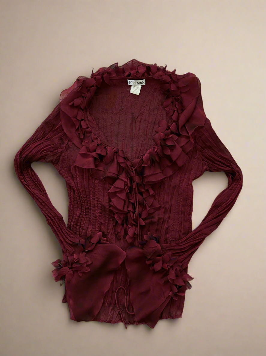 Vintage Wine Ruffle Blouse