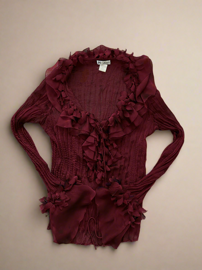 Vintage Wine Ruffle Blouse