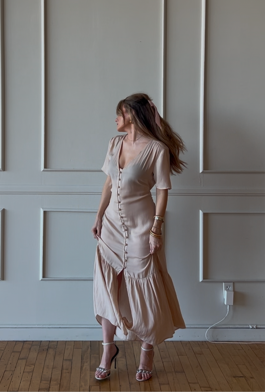 Vintage Blush Button Dress