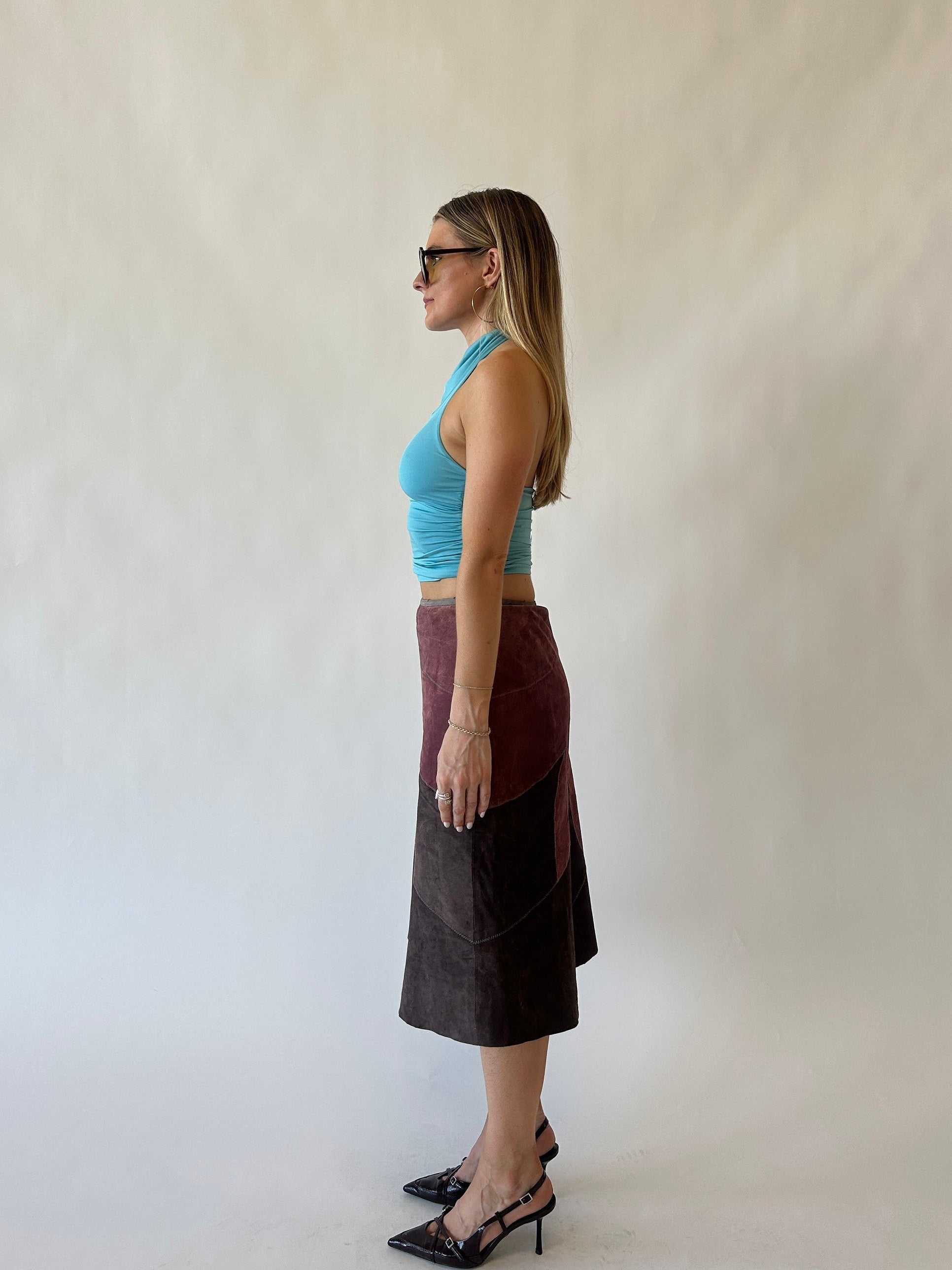 Suede Floral Midi Skirt