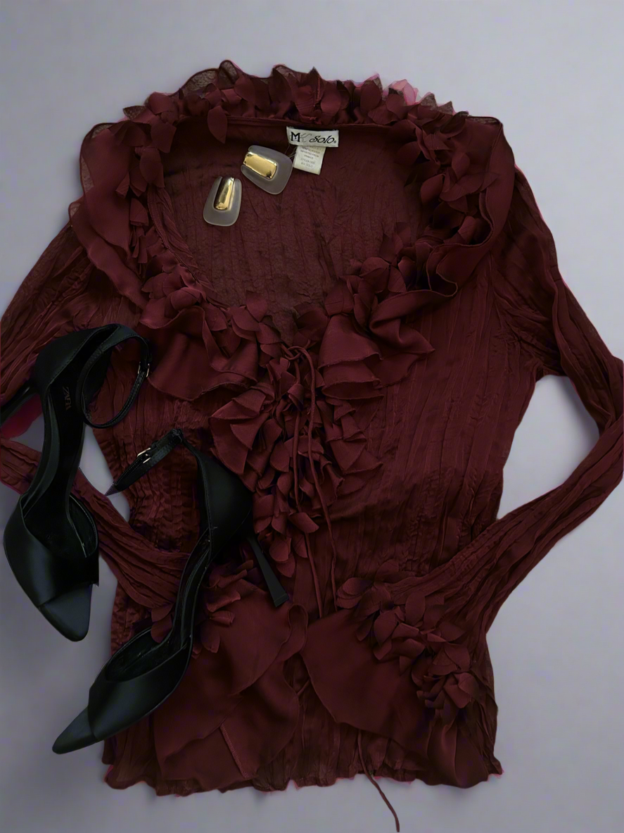 Vintage Wine Ruffle Blouse