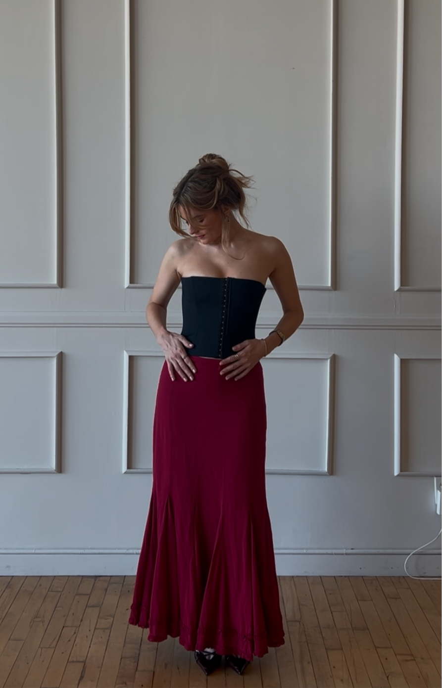 Red Vintage Cotton Maxi Skirt