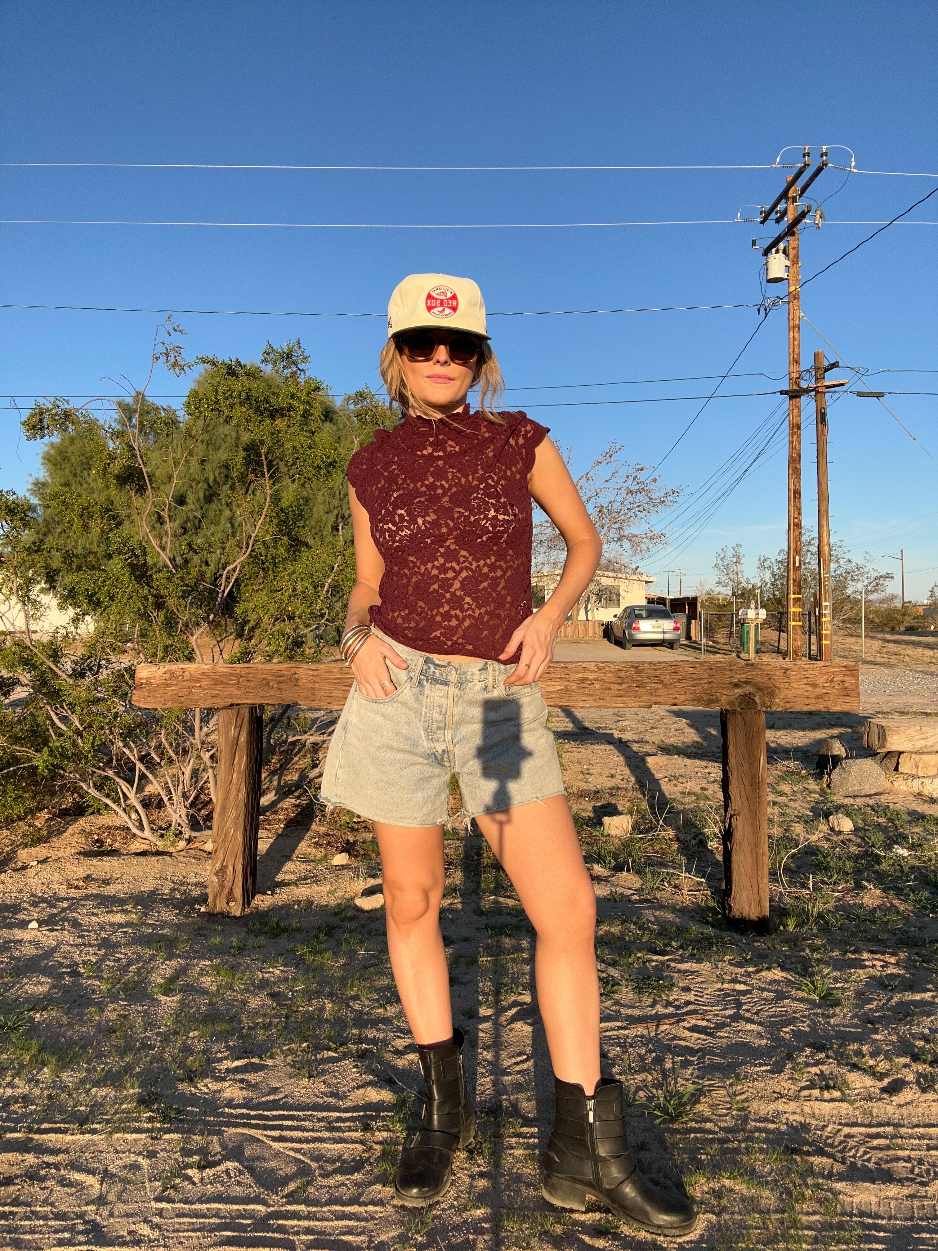 Maroon Lace Short Sleeve