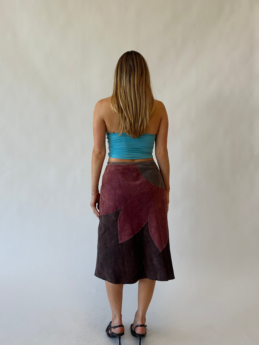 Suede Floral Midi Skirt
