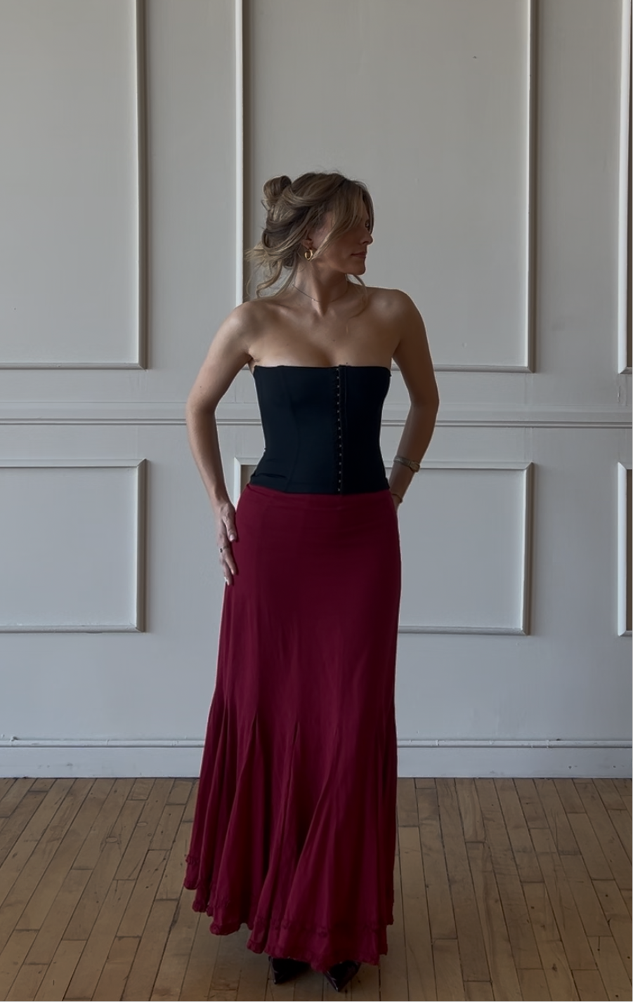 Red Vintage Cotton Maxi Skirt