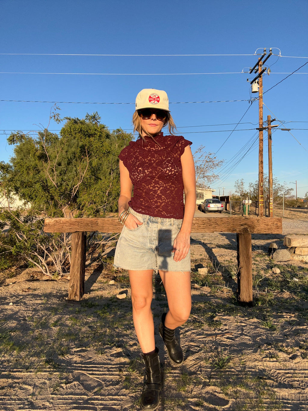 Maroon Lace Short Sleeve
