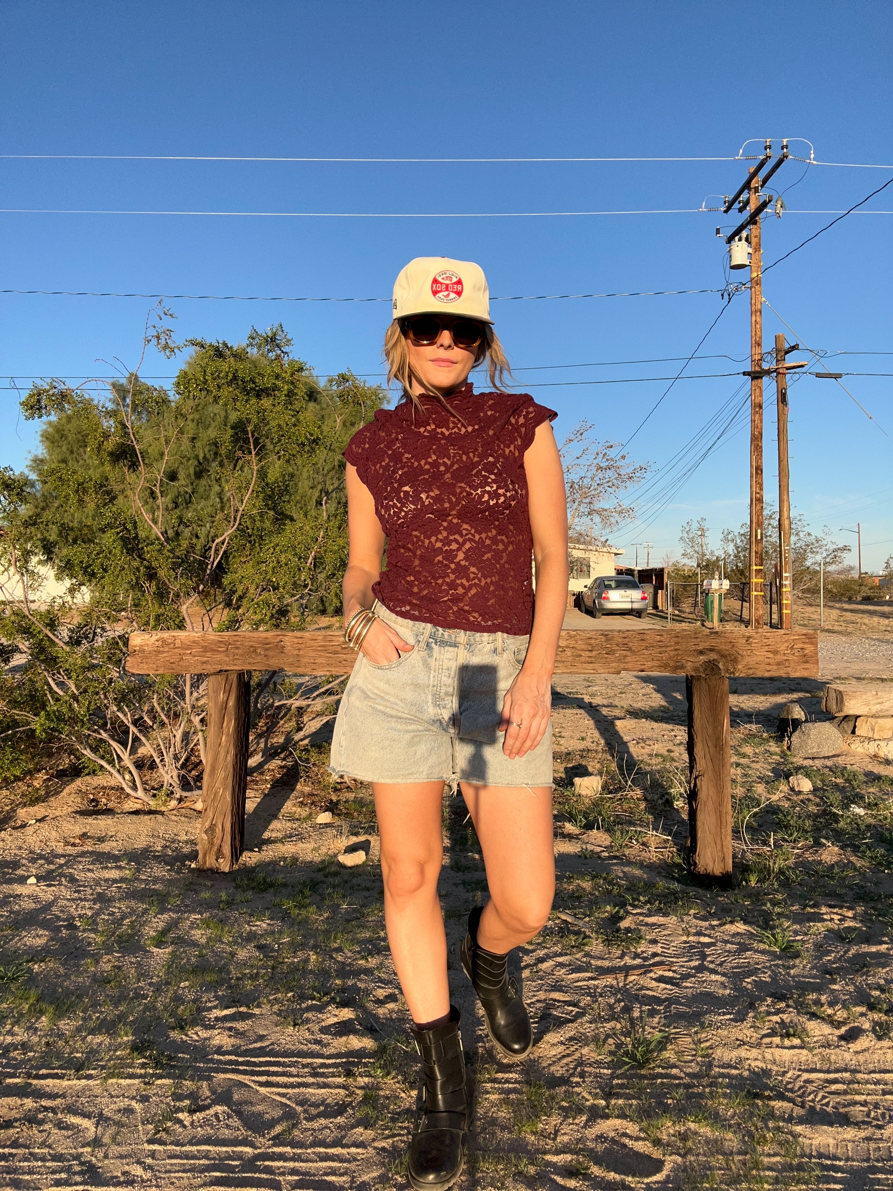 Maroon Lace Short Sleeve