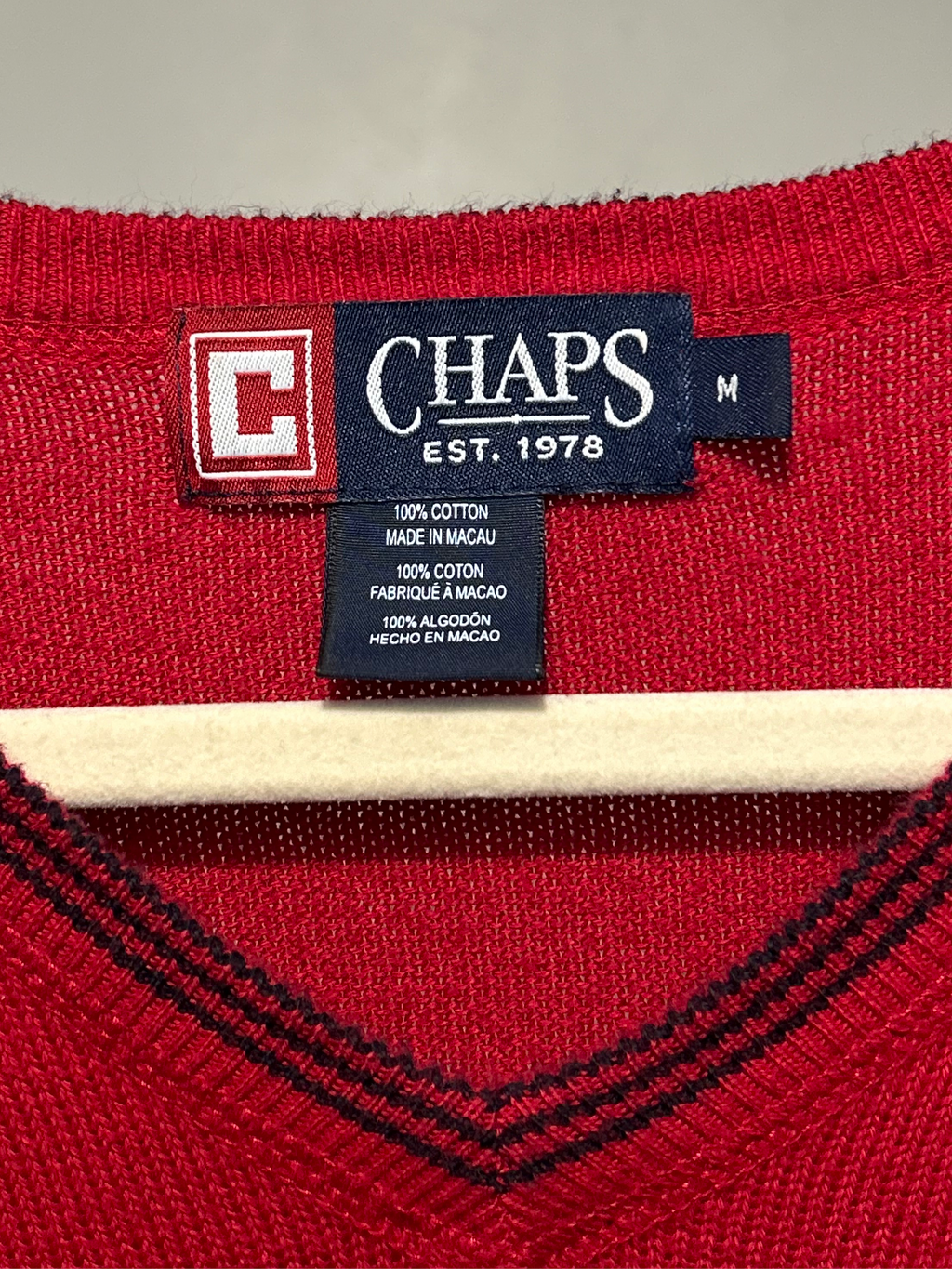 Chaps Red V-Neck Sweater - Size M