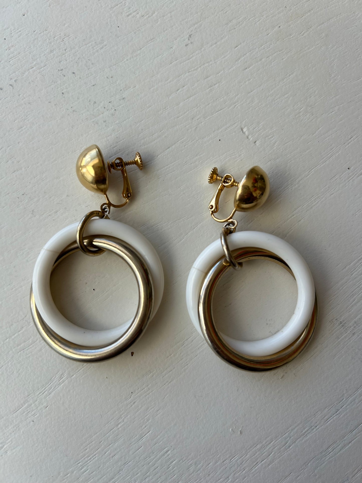 Vintage Clip-On Gold and White Earrings