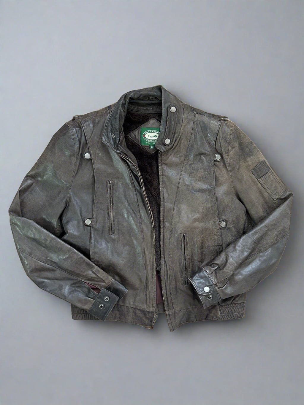 Boxy Brown Vintage Leather Bomber - Size 42