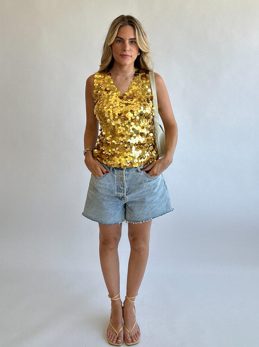 Vintage Gold Sequin Tank - Size S