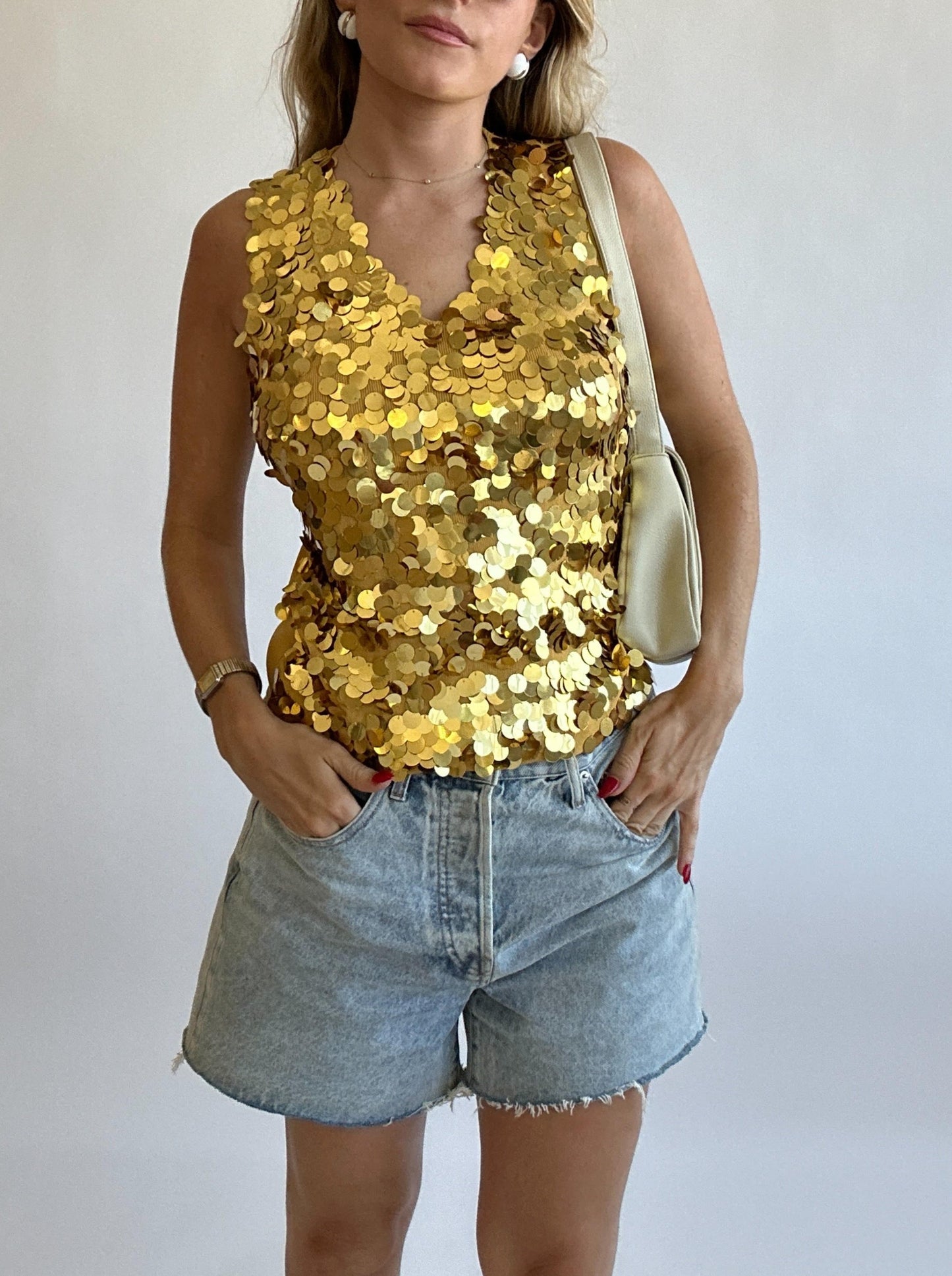 Vintage Gold Sequin Tank - Size S